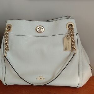 Coach White Pebbled Leather Shoulder Bag with Gold Hardware